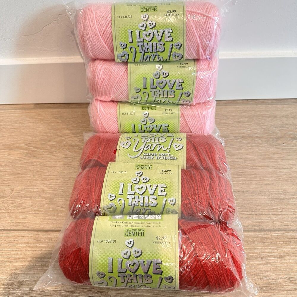 Lot of 6 I Love This Yarn! Super Soft Yarn Cranberry Red & Pink 15 oz Total NEW
